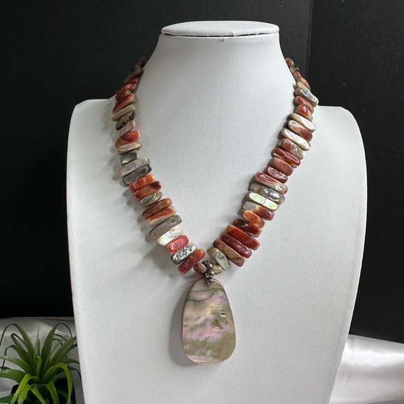 Retired Silpada California Red Abalone Shell Sterling Reversible Necklace